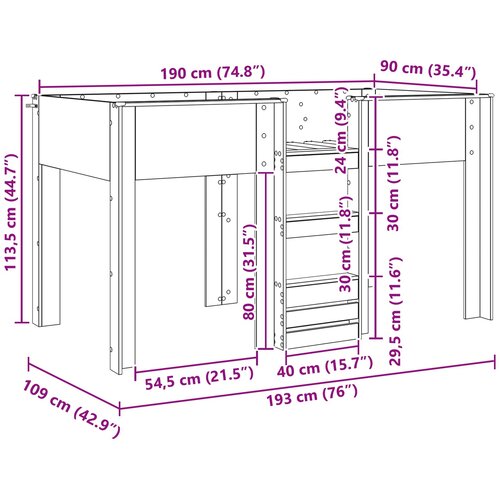  Krevet na kat za djecu Crni hrast 90 x 190 cm Konstruirano drvo Slike