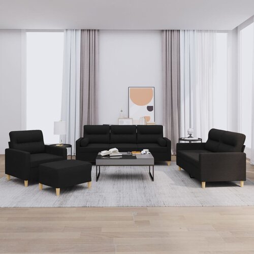  4-dijelni set sofa s jastucima crni od tkanine Cene