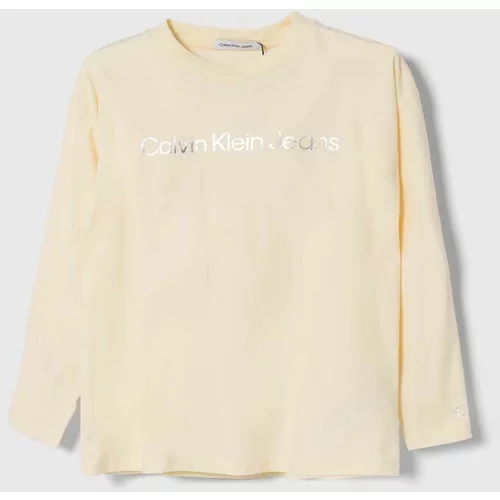 Calvin Klein Jeans Otroška bombažna majica z dolgimi rokavi bež barva