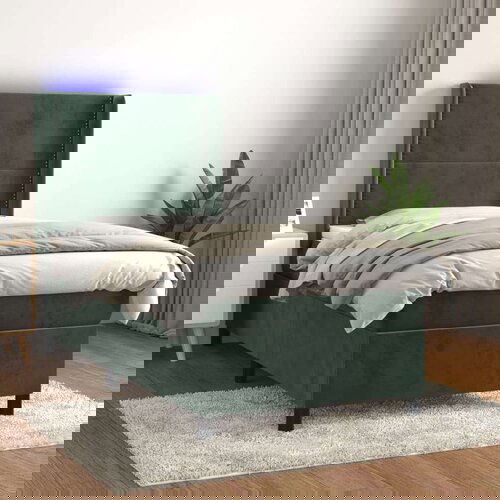  Box spring postelja z vzmetnico LED tem. zelena 100x200cm žamet Cene