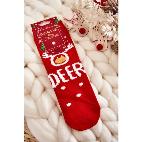Kesi Women's Socks With A Christmas Pattern In The Reindeer Red