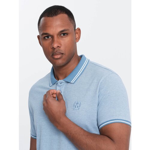 Ombre Men&amp;#039;s melange polo shirt with striped collar - blue melange Slike