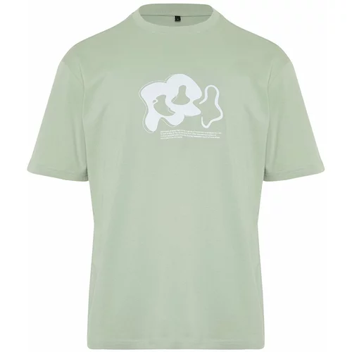 Trendyol Mint Relaxed 100% Cotton T-shirt with Reflector Print