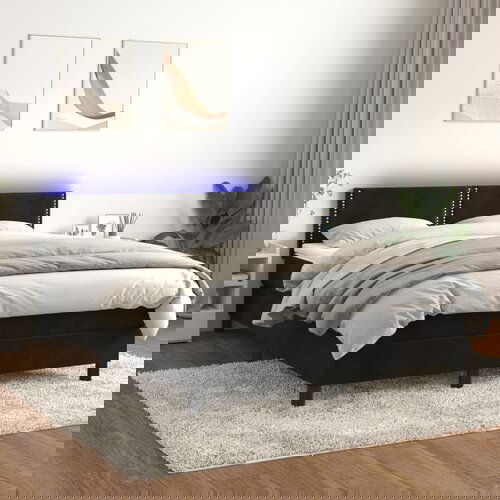 The Living Store Box spring postelja z vzmetnico LED črna 140x190 cm žamet - Box Spring Postelja, (21489857) Slike
