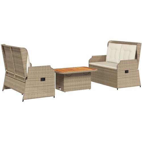  3-dijelna vrtna garnitura od poliratana s jastucima bež 90 x 55 x 40/71 cm Slike