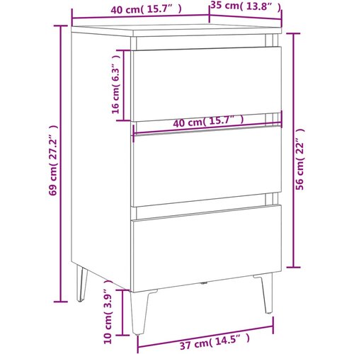  Krevetni ormarić s metalnim nogama 40x35x69 cm Slike