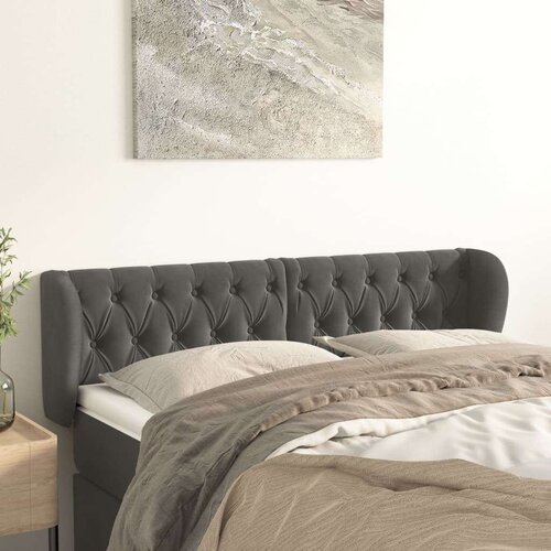  Vzglavje z u&amp;scaron;esi temno sivo 147x23x78/88 cm žamet, (20794049) Slike