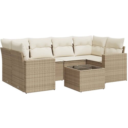 7-dijelni set vrtnih sofa od poliratana s jastucima bež 65.5 x 62 x 69 cm Slike