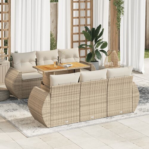 vidaXL 7-dijelni set vrtnih sofa od poliratana s jastucima bež Cijene