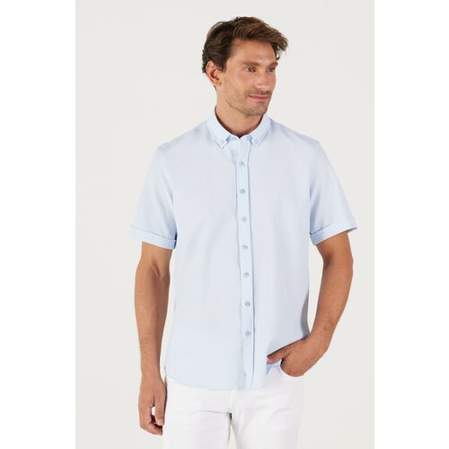 AC&Co / Altınyıldız Classics Men's Blue Slim Fit Narrow Cut Button Collar Seersucker Patterned Shirt Slike