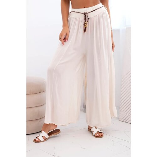 Kesi Włoski Women's wide-leg viscose trousers dark beige Cijene