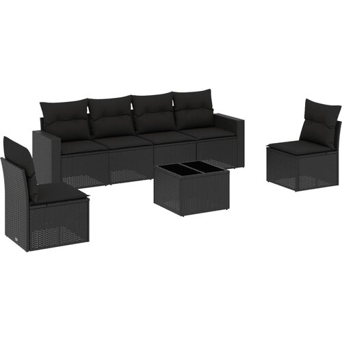  7-dijelni set vrtnih sofa od poliratana s jastucima crni Slike