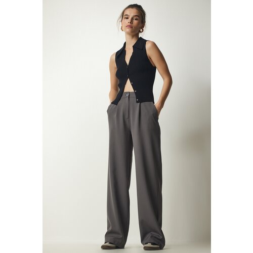 Happiness İstanbul Women's Gray Pleated Woven Trousers Slike
