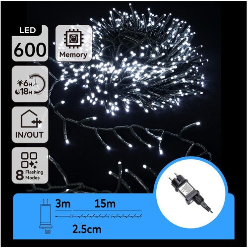 Aigostar LED spoljna božićna girlanda 600xLED/8 funkcija 18m IP44 hladna bela Slike