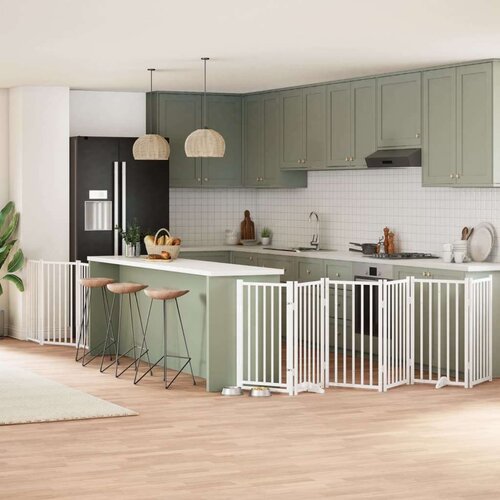 vidaXL Ograda za pse z vrati zložljiva 9 panelov bela 450 cm les Cene