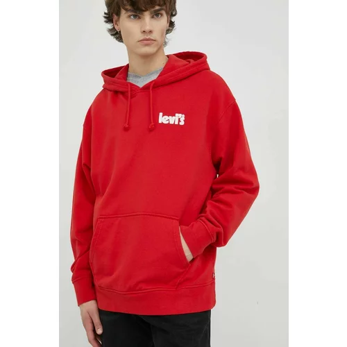 Levi's Bombažen pulover moška, rdeča barva, s kapuco