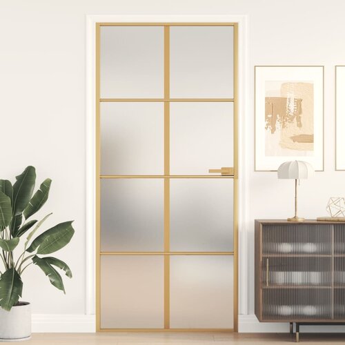 vidaXL Notranja vrata ozka zlata 93x201,5cm kaljeno steklo in aluminij Cene
