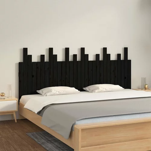 vidaXL Stensko posteljno vzglavje črno 185x3x80 cm trdna borovina