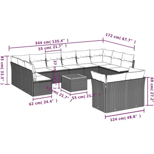  Vrtna garnitura - 13-dijelni set vrtnih sofa s jastucima poliratan crni - Crna 1 Slike