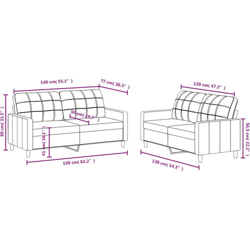  2-dijelni set sofa s jastucima svjetložuti od tkanine Slike