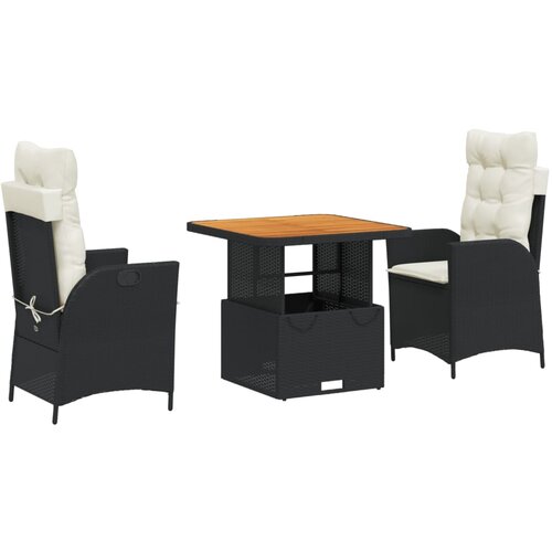  3-dijelni vrtni blagovaonski set s jastucima od poliratana crni Crna 80 cm table length Slike
