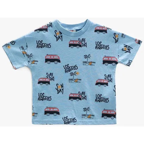 Koton Baby Boy Short Sleeve Crew Neck Car Printed T-Shirt 3smb10157tk