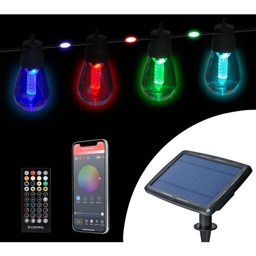 Garden of Eden LED bluetooth solarni niz v obliki žarnic 84 RGB LED + 15 toplo / hladno belih LED 15m Cene