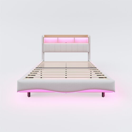 Lumor Postelja za odrasle 160x200 cm iz lana - nastavljiv vzglavnik s prostorom za shranjevanje z LED in vtičnicami - bež, (22151441) Cene