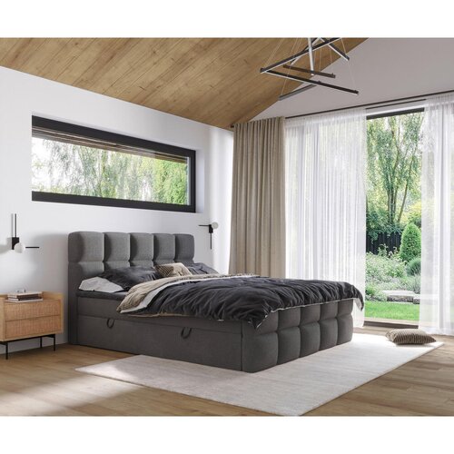 XORA POSTELJA Z VZMETNICO 160 cm x 200 cm , tekstil temno siva Slike