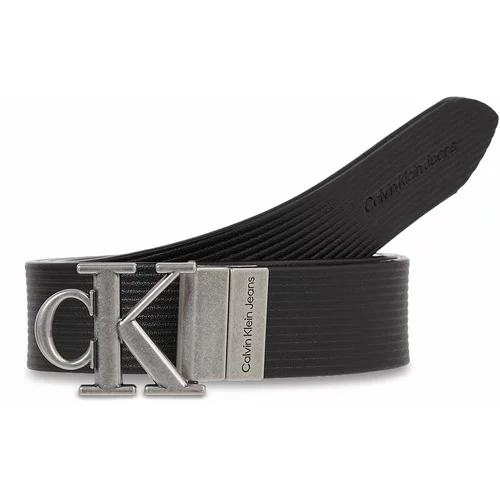 Calvin Klein Jeans Ženski pas Round Mn/Rev Lthr Text Belt K60K611248 Black Solid/Black Texture 0GM