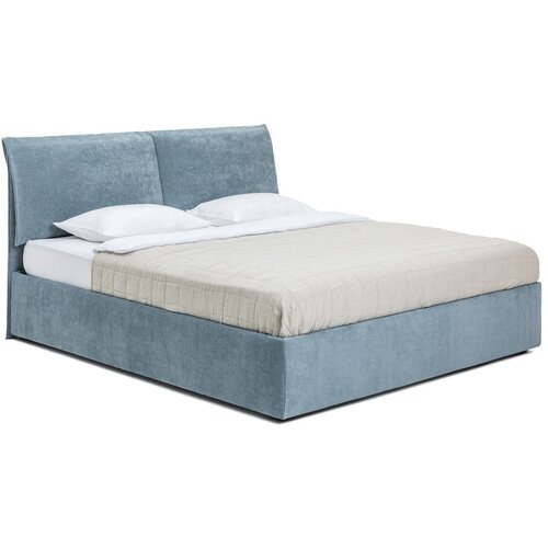 Bonami Selection Plavi tapecirani bračni krevet s prostorom za pohranu s madracem/letvičastim okvirom 180x200 cm Thessa Pillow - Cijene