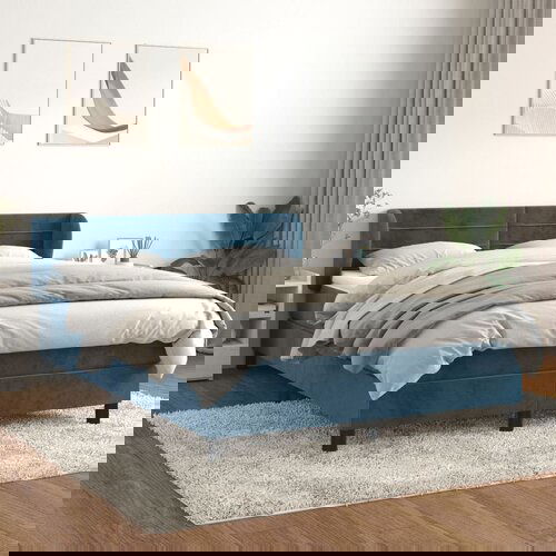 The Living Store Box spring postelja z vzmetnico temno modra 140x200 cm žamet - Box Spring Postelja, (21492966) Cene