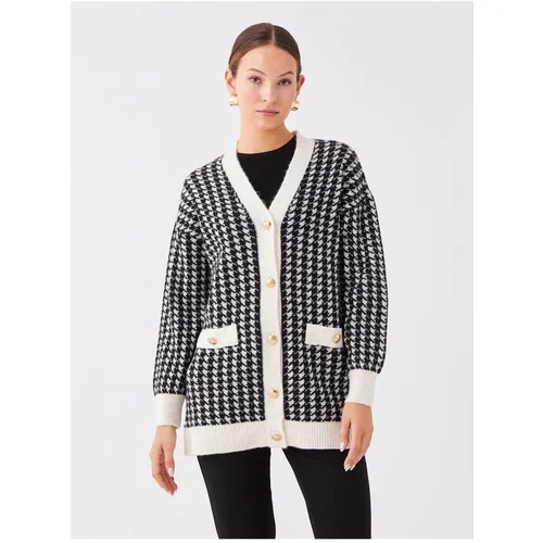 LC Waikiki Women's V-Neck Patterned Long Sleeve Knitwear Cardigan