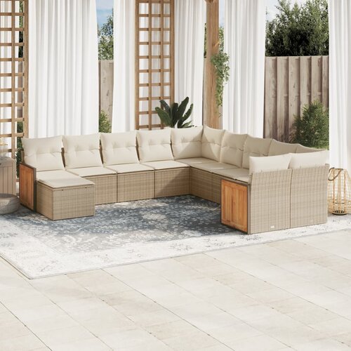 vidaXL 11-dijelni set vrtnih sofa od poliratana s jastucima bež Cijene