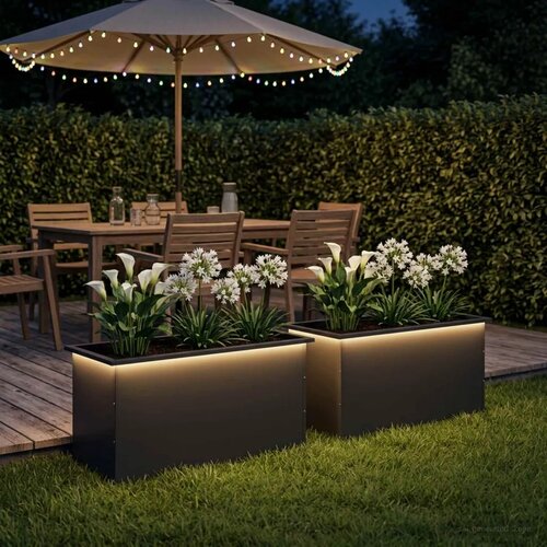  Vrtna posuda za sadnju s LED svjetlom 2 kom. Crna - Crna 50 x 100 x 48 cm 2 Cene
