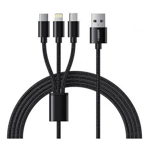 Pleteni VEGER kabal (kabl) 3u1 USB A na Lightning / Type C / Micro USB 2A 12W V303 1.2 m crni Cene