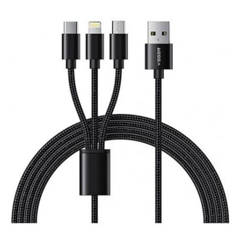Veger V303 pleteni kabel 3-u-1 USB-A na USB-C/Lightning/MicroUSB, 1.2m, crni Cijene