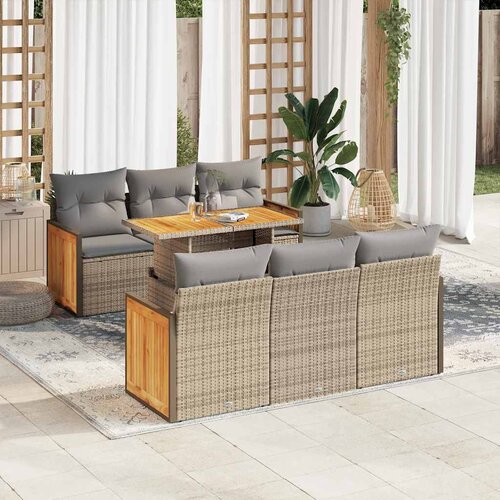VidaXL 7-dijelni set vrtnih sofa s jastucima bež od poliratana bagrem Slike