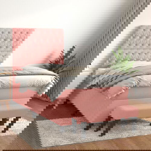 The Living Store Box spring postelja z vzmetnico roza 90x200 cm žamet - Box Spring Postelja, (21491697) Slike
