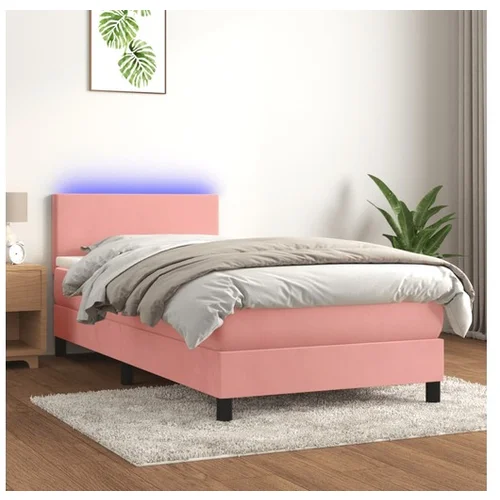 vidaXL Krevet box spring s madracem LED ružičasti 90x190 cm baršunasti