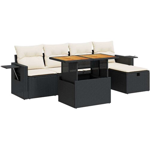 VidaXL 6-dijelni set vrtnih sofa s jastucima crni od poliratana bagrem Slike