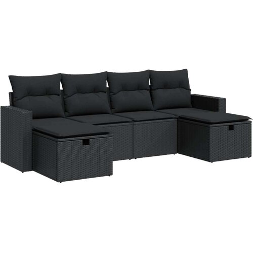 VidaXL 6-dijelni set vrtnih sofa s jastucima crni od poliratana Slike