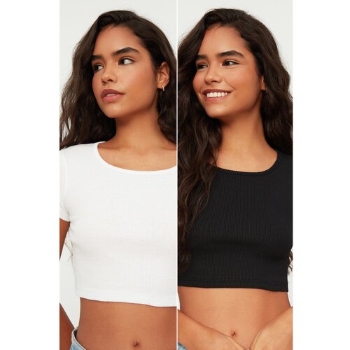 Trendyol Black and White Ribbed 2-Pack Knitted Blouse Slike