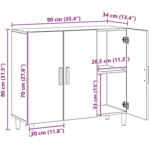  Komoda boja hrasta artisana 90 x 34 x 80 cm konstruirano drvo Slike