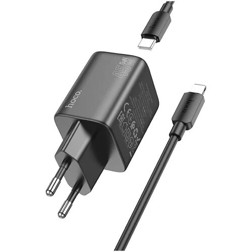 Hoco. zidni punjač 2 x tip C + kabel tip C do Lightning PD QC 45W GaN N42 crni Slike