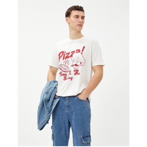 Koton Motto Printed T-Shirt Pizza Themed Crew Neck Cotton Slike