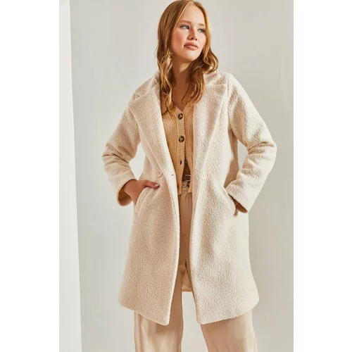 Bianco Lucci Women's Double-breasted Collar Pocket Stamped Coat