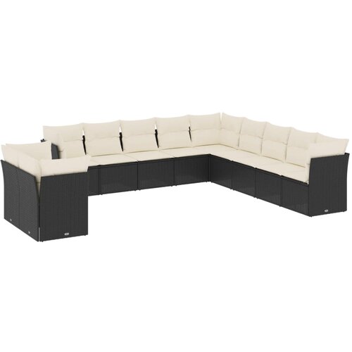  11-dijelni set vrtnih sofa od poliratana s jastucima crni Slike