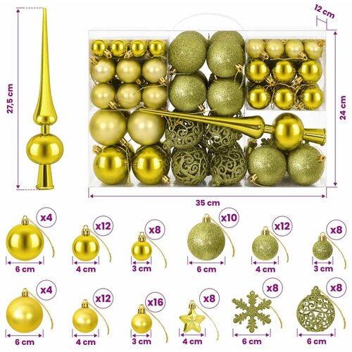  Set božićnih kuglica 111 kom. Svijetlo zelena 6 cm Polistiren - Svijetlo zelena Slike