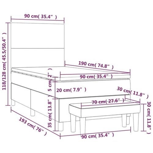 VidaXL Krevet s oprugama i madracem tamnosmeđi 90 x 190 cm od tkanine Slike